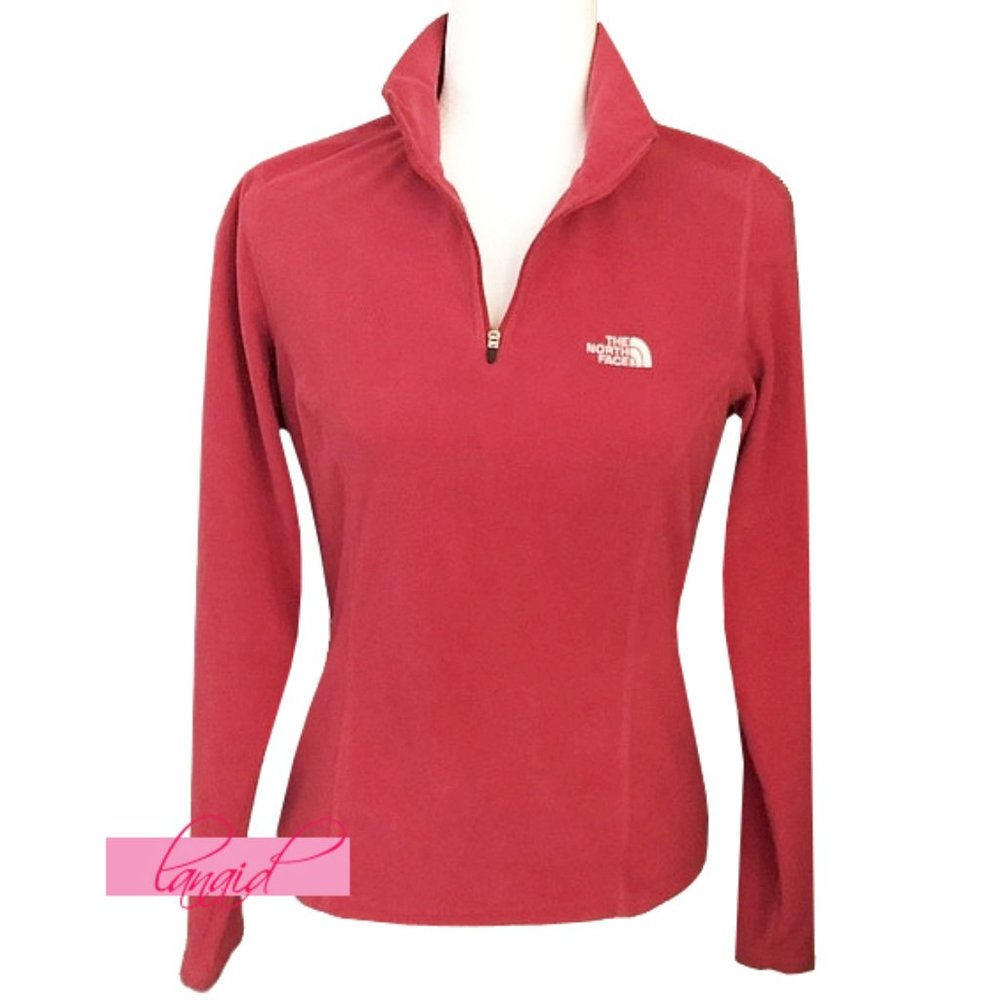 North Face TKA 100 Glacier Quarter-Zip Fleece Melon Red Fuzzy Pullover Sweater S - Picture 2 of 6